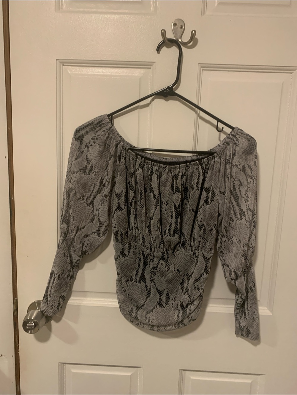 Express Gray Snakeskin Off-Shoulder Blouse